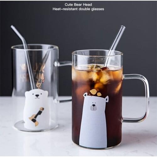High Borosilicate Glass Household Large Capacity Heat-resistant Milk Juice Cup with Cute Creative Cold Drink Breakfast Cup
