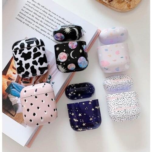1PCs Earphone Case for AirPods 2 1 Hard PC Starry Sky Dot Flower Cow Pattern Bluetooth Wireless Charging Box Cover for Air Pods