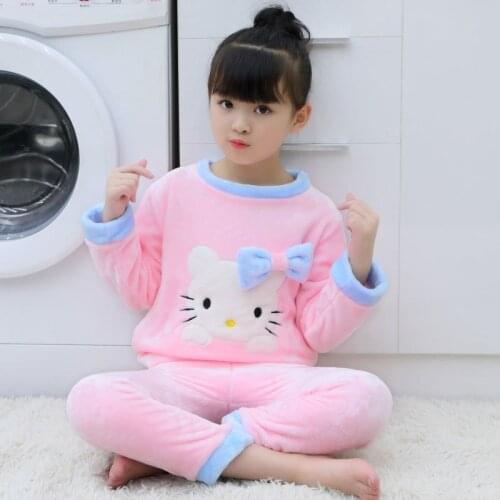 Childrens Flannel Pyjamas Boys Girls Pijamas Autumn Thickened Clothes Children Cartoon Coral Velvet Suit Kids Pajamas Winter
