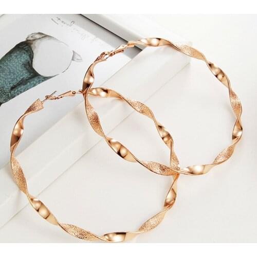 Geometric Gold Color Twisted Hoop Earrings For Women Vintage Large Round Loop Circle Earrings 2020 Fashion Jewelry Party Gifts