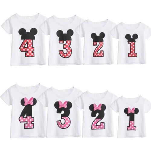 Girl Cotton Tops Fancy Mouse Dots Boys T-shirts Girls Tees Short Sleeve White Shirts Children Tshirt 1 2 3 4 Years Kids Clothes