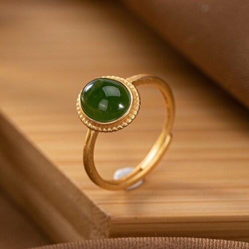 Natural Hetian Jade Oval Ring S925 Sterling Silver Open Ring Fashion Simple Jade Ring Ornament for Women
