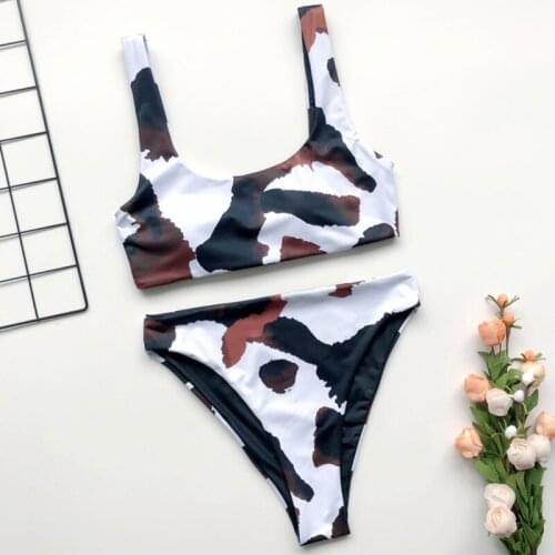2020 bikini set Cow print Swimwear Women Vest style bikini set beach Bathing Suit New Fashion