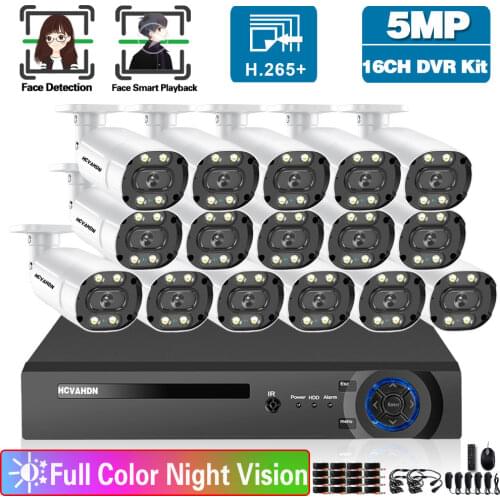 H.265 16CH CCTV DVR Security Camera System 5MP 8 Channel DVR Kit Outdoor Face Detection AHD Video Surveillance Camera Kit XMEYE