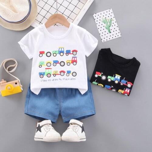 Summer Baby Boys/Girl Clothes Cotton Cartoon Car T-Shirt+Denim Shorts 2Pcs/Set Infant Casual Children Clothing Kids Tracksuits
