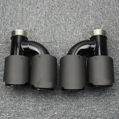 Car exhaust modification H-shaped double outlet matte carbon fiber tail throat four outlet muffler suitable for BMW E34E36E90