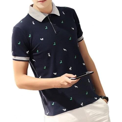 2021 New Men Shirt Tops Turn-down Collar Men T-shirt Deer Print Thin Buttons Short Sleeve Summer Shirt Streetwear Plus Size