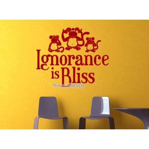 Monkeys Wall Sticker Quotes Ignorance is Bliss DIY Self-Adhesive Vinyl Living Room Wall Tattoo Art Bedroom Decor Mural LA393