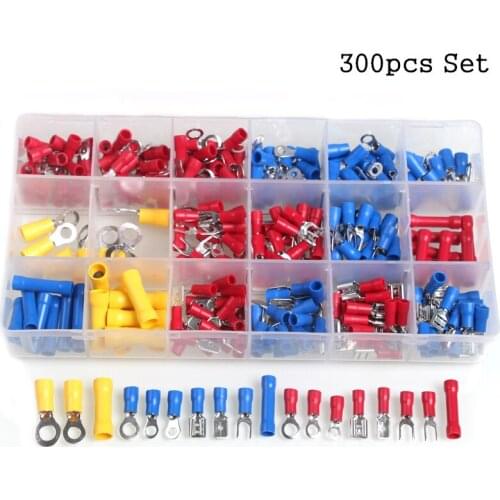 300pcs Electrical Wire Crimp Terminals Kit Insulated Terminator Spade Butt Connectors Red Yellow Blue Assorted Terminales Set