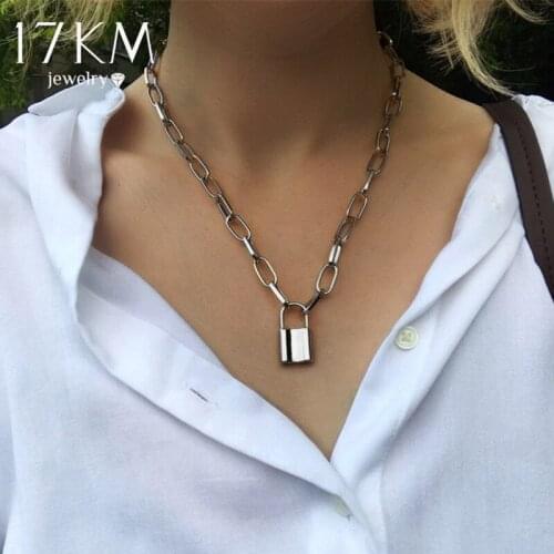 17KM Fashion Silver Color Lock Necklaces For Women Men Big Gold Chain Necklace Punk Chunky Choker Hip Hop Statement Jewelry