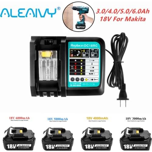 WIth Charger BL1860 Rechargeable Battery 18 V 6000mAh Lithium Ion for Makita 18v Battery BL1840 BL1850 BL1830 BL1860B LXT 400