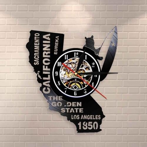 Sacramento Los Angeles Vinyl Record Wall Clock USA Travel Souvenir Gift Eureka The Golden State California State Home Wall Cloc