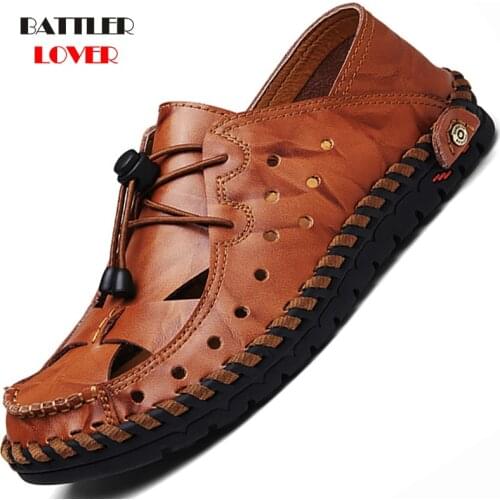 New Casual Men Soft Sandals Comfortable Men Summer Genuine Leather Sandals Men Roman Summer Outdoor Beach Sandals Big Size 38-46