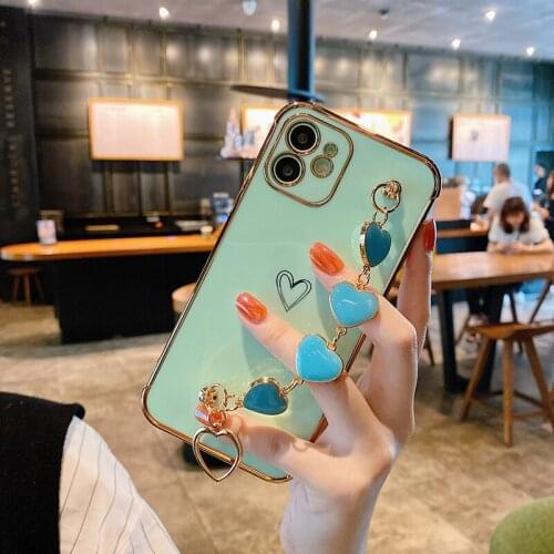 Luxury Cute Wristband Heart-shaped Plating Silicone Phone Case For iPhone 12 11 Pro XS Max XR 8 7 Plus Ultra-thin Soft Cover