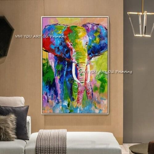 Handmade Nordic Decor Watercolour Graffiti Elephants Oil Painting On Canvas Wall Art Animal Picture Abstract Poster Painting