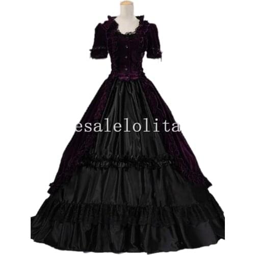 Victorian Gothic Velvet Ball Gown Period Dress Reenactment Theatre Clothing PURPLE