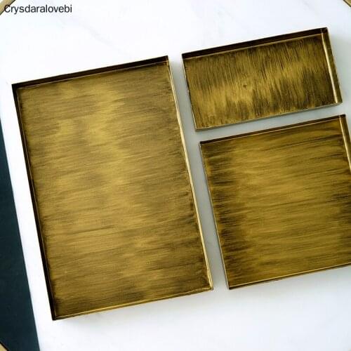 Vintage Gold Tray Metal Iron Rectangle Plate Home Decoration Photography Props Geometric Old Snack Tray