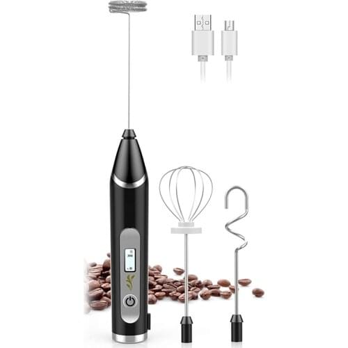Milk Frother, USB Rechargeable Hand Mixer With 3 Stainless Steel Whisk LCD Display, 3 Speeds Handheld Frother Whisk