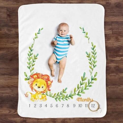W3JF Baby Monthly Record Growth Milestone Blanket Newborn Animal Pattern Photography Props Photo Creative Background Cloth