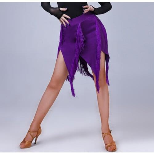 Lady Latin Dance Skirt Sexy Fringe Tassels Samba Tango Practice Latin Skirt Black Purple Latin Dance Skirt for Performamnce