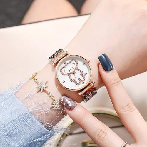 2021 Korean Style Trendy Simplicity Temperament Girly Style Bear Steel Watch Female Student Watch