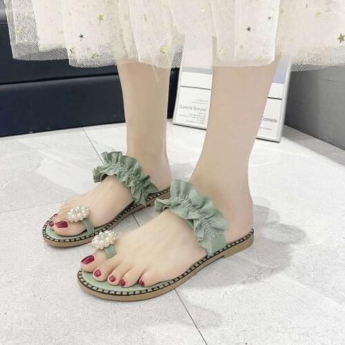 2021 New Women Slipper Pineapple Pearl Flat Toe Bohemian Casual Shoes Beach Sandals Ladies Shoes Platform Sandalias