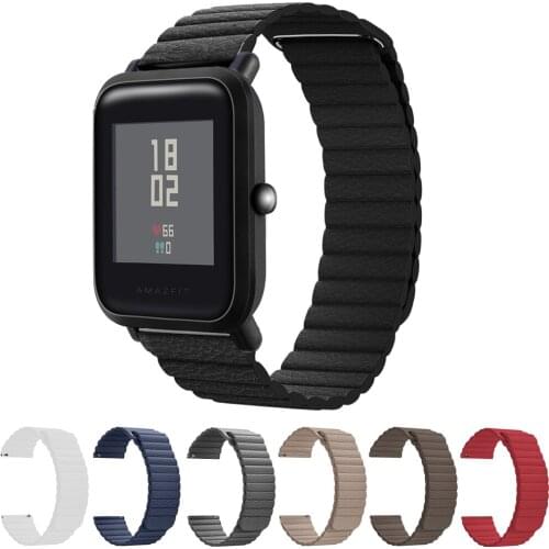 20mm 22mm Leather Loop Magnetic Band Strap For Huami Amazfit GTS 2 2E GTS2 mini GTR 42mm 47mm for amazfit Bip 1S U Lite strap