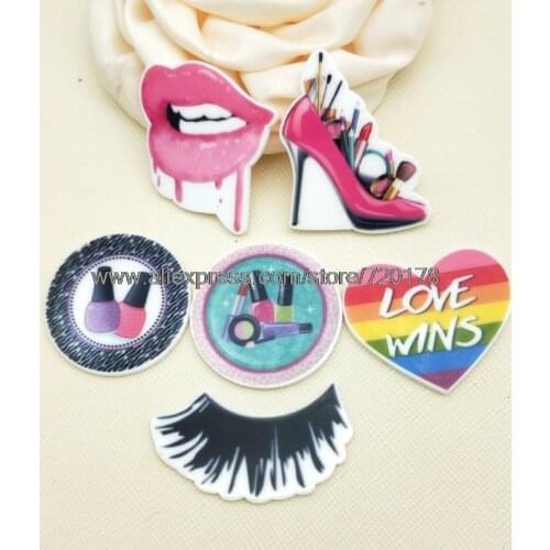 30pcs/50pcs Mixed cartoon Cosmetics, lipstick, nail polish, lips, eyelashes flat back planar resin for DIY STK84