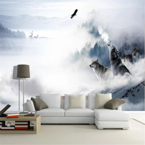 Milofi custom 3D mural wallpaper wall covering wolf totem snow mountain elk living room TV background wall decoration painting