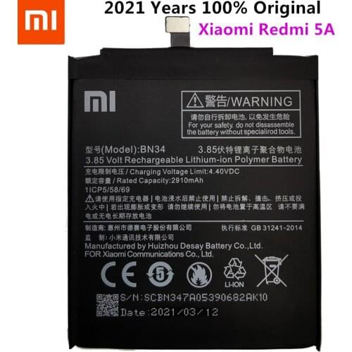 Xiao Mi Original Phone Battery BN34 for Xiaomi Redmi 5A 5.0" Replacement Battery 2910mAh High Capacity Phone Batteries