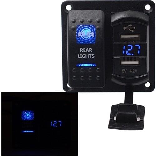 Car touring car panel switch car dual usb mobile phone charger digital display voltmeter combination 12-24v universal