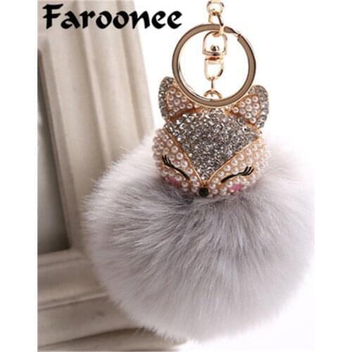 Charms Crystal Faux Fox Fur Keychain Women Trinkets Suspension Bags Car Key Chain Key ring Toy Gifts Llaveros Jewelry Pendants