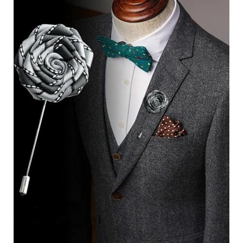 Korean Handmade Cloth Art Rose Flower Brooch Ribbon Long Needle Lapel Pin Suit Shirt Corsage Wedding Collar for Men Accessories