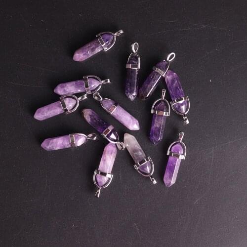 Druzy Reiki Healing 100% Real Natural Amethysts Purple Crystal Quartz Necklace Pendant Pillar Charms Pendulum For Jewelry Making