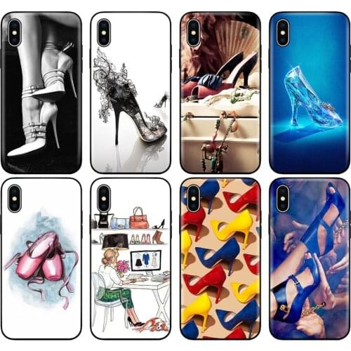 Black tpu case for iphone 5 5s SE 2020 6 6s 7 8 plus x 10 silicon cover for iphone XR XS 11 pro Max High heels shoes ballerina