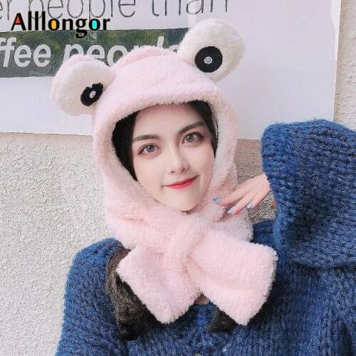 Kids Girls Frog Funny Hat Women Faux Fur Beanie Autumn 2020 Winter Neck Warm Plush Cartoon Cute Skull Cap Earflaps Ski Hats