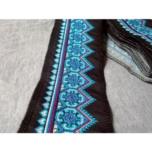 Miao stitch crochet cotton fabric lace trim 9cm dress collar ribbon tape webbing ethnic tribal nepal thai india boho DIY gypsy