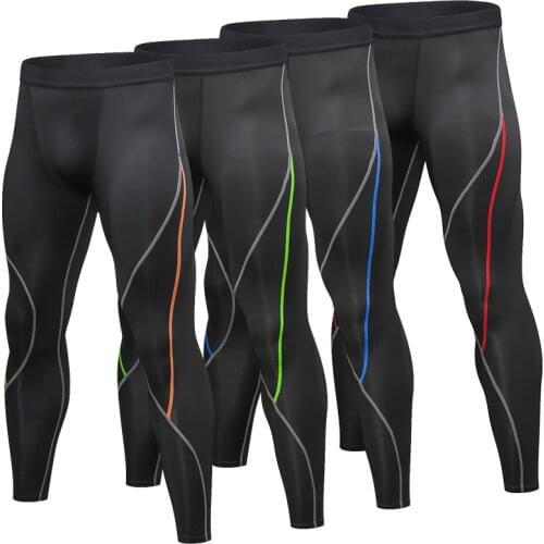 Compression Fitness Tights Mens Running Legging , Gym Training Sportswear Black Sports Pants Skinny Trousers Men