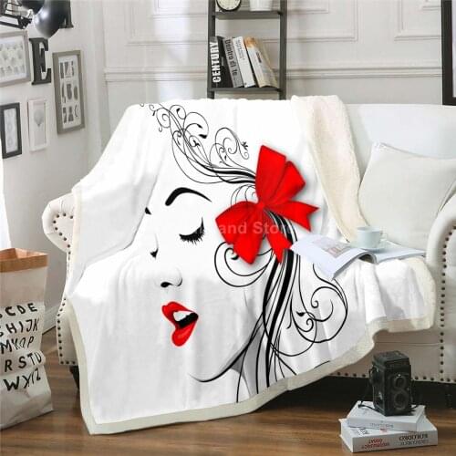 Beauty Girl Blanket 3D Print Fleece Blankets For Beds Home Textiles Luxury Adult Gift Warm Bedspread Soft Winter Red Pink