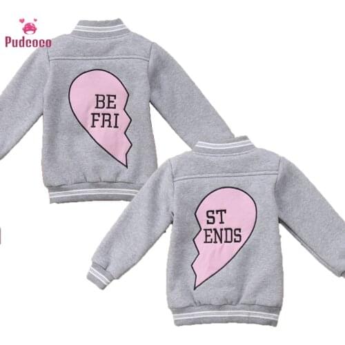 Pudcoco Autumn Winter Kids Child Baby Cats Boy Girl Windbreaker Warm Baseball Toddler Jakets Letter Best Friend Tops Outerwear