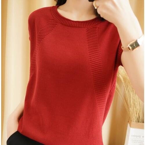 Summer Womans Sweater O-Neck Short Thin Female Pullover 100% Cotton Knitted Jumper Clothing Pull Femme Tops Breathable T-shirt