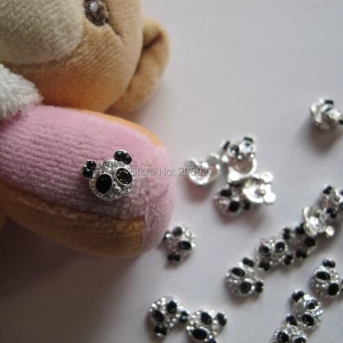 MD-346 10pcs Fancy Crystal Rhinestone Silver Panda Deco Metal Charms Metal Deco Charms Nail Art