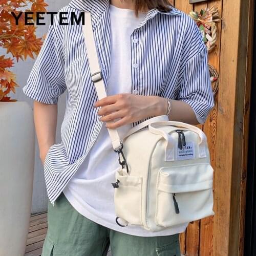 Multifunctional 2020 New Canvas Schoolgirl Canvas Shoulder Messenger Zip canvas bags Multiple Zipper Pockets