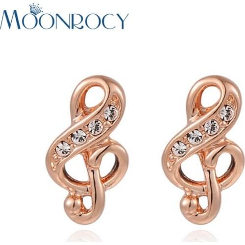 MOONROCY Drop Shipping Rose Gold Color Cubic Zirconia Crystal Earrings Jewelry Wholesale Fashion Earrings Note for Women Gift