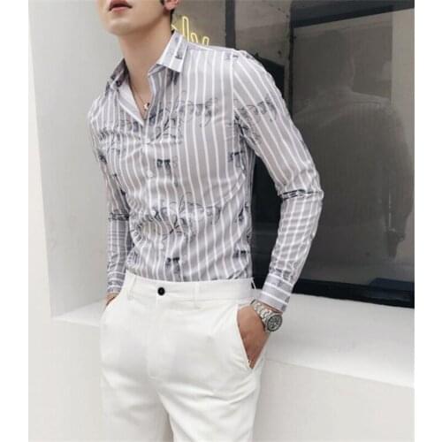 Mens long sleeve shirt autumn korean slim fit clothing fashion grey рубашка мужская camisas de hombre рубашка мужская одежда