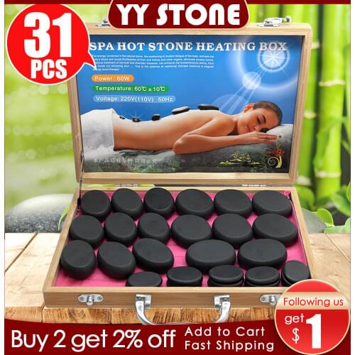 Tontin 31pcs/set hot stone massage set tool basalt massage stones 220V/110V bamboo heater box CE ROHS Round stone massager