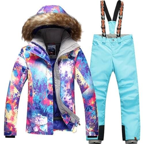 New FREE SHIPPING Gsou Snow Women winter clothing skiing jacket+pant snow suit -20-30 DEGREE woman ski suit size XS-L