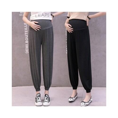 Spring and summer new solid color wear loose modal maternity wear stomach lift harem lantern maternity pants