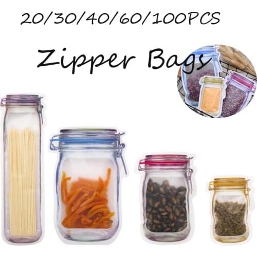 Portable Mason Jar Zipper Bags Candy Storage Bag for Travel Kid Reusable Snack Leakproof Food Saver Bag Sandwich Snack