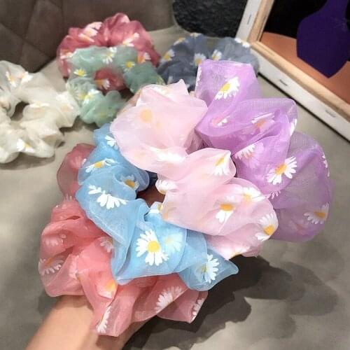 Hairlyah Super Fairy Daisy Flowers Women Girls Large Intestine Hair band Daisy Print Elastic Ponytail Hair Tie Hair Accessories